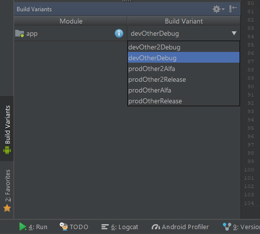 build variants window in Android Studio